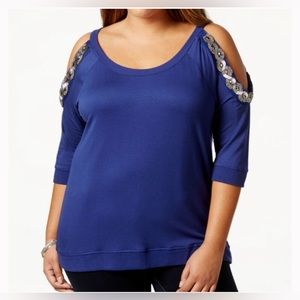 Jessica Simpson Amy Scoop-Neck Cold-Shoulder Top, Plus Size 2X